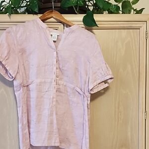 Tweeds Pink Blouse with Cuffed Sleeves and Mandarin Collar